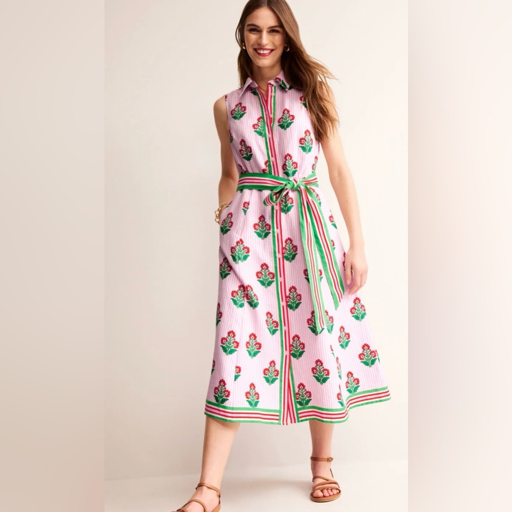 boden kate grenadine floral stem linen midi shirt dress, women’s size 2